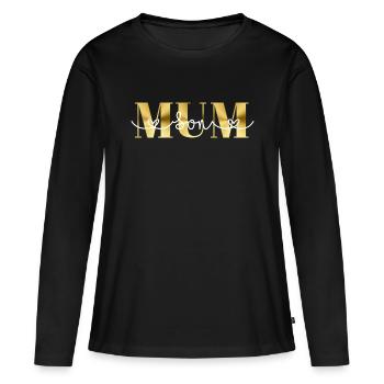 Cooles MUM und Son Shirt in Goldschrift mit Herzen - Frauen Premium Bio Langarmshirt - Schwarz - Vorne - Julia (174cm)