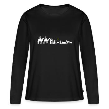 Crèche Noël Evolution Crèche de Noël Fête - T-shirt manches longues Premium bio Femme - noir - Devant - Julia (174cm)