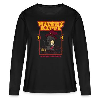 Witchy Kitty - Souverain de l’abîme - T-shirt manches longues Premium bio Femme - noir - Devant - Julia (174cm)