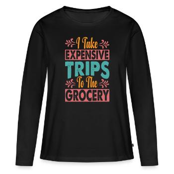 Je fais des voyages coûteux à l’épicerie - drôle - T-shirt manches longues Premium bio Femme - noir - Devant - Julia (174cm)