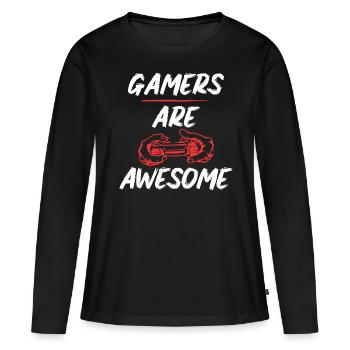 Gamers are Awesome - T-shirt manches longues Premium bio Femme - noir - Devant - Julia (174cm)