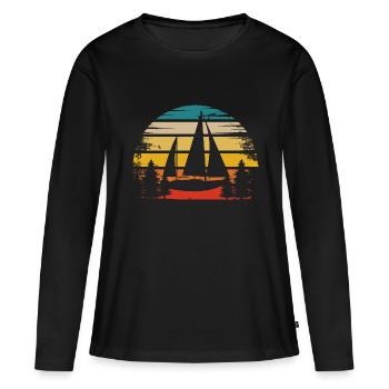 Retro Sonne und Segelboot - (SA) (2) - Frauen Premium Bio Langarmshirt - Schwarz - Vorne - Julia (174cm)