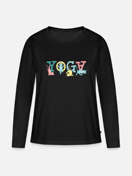 Yoga Katzenfreund Geschenk - Frauen Premium Bio Langarmshirt - Schwarz
