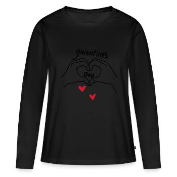 Happy Galentines Day Herz - Hände - Frauen Premium Bio Langarmshirt - Schwarz - Vorne - Julia (174cm)