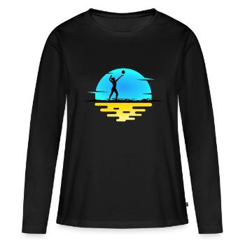 VOLLEYBALLERIN Aufschlag VOLLEYBALL-Girl am Beach - Frauen Premium Bio Langarmshirt - Schwarz - Vorne - Julia (174cm)