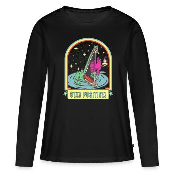 Restez positif, où que vous soyez. - T-shirt manches longues Premium bio Femme - noir - Devant - Julia (174cm)