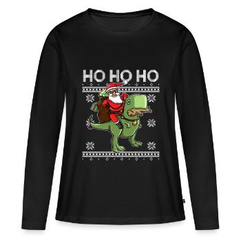 HO HO HO - Cadeaux Gingerbread Man du Père Noël T-Rex - T-shirt manches longues Premium bio Femme - noir - Devant - Julia (174cm)