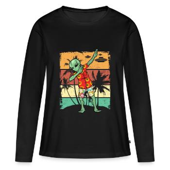Dabbing Alien Retro Beach Geschenk Design Idee - Frauen Premium Bio Langarmshirt - Schwarz - Vorne - Julia (174cm)