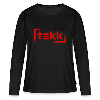 Hardtekk - Tekk - Techno - Lettrage Tekk - T-shirt manches longues Premium bio Femme - noir - Devant - Julia (174cm)