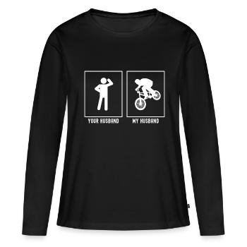 Ihr Ehemann - Mein Ehemann - Mountainbiking Profes - Frauen Premium Bio Langarmshirt - Schwarz - Vorne - Julia (174cm)