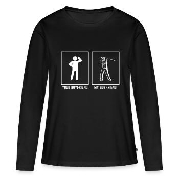 Ihr Freund - Mein Freund - Golfschwung - Frauen Premium Bio Langarmshirt - Schwarz - Vorne - Julia (174cm)