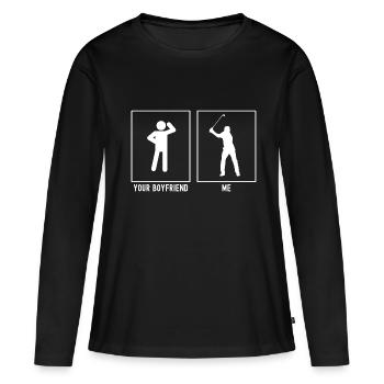 Ihr Freund - Ich - Golfschwung - Frauen Premium Bio Langarmshirt - Schwarz - Vorne - Julia (174cm)