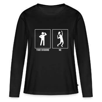 Son mari - Moi - Tennis Serve - T-shirt manches longues Premium bio Femme - noir - Devant - Julia (174cm)