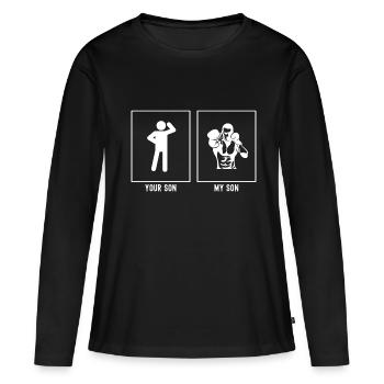Son fils - Mon fils - Boxing Jab - T-shirt manches longues Premium bio Femme - noir - Devant - Julia (174cm)