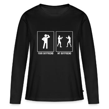 Votre ami - Mon ami - Combat de boxe - T-shirt manches longues Premium bio Femme - noir - Devant - Julia (174cm)