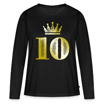 10 chiffres Couronne Or - T-shirt manches longues Premium bio Femme - noir - Devant - Julia (174cm)
