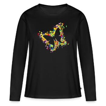 Schmetterling Splash - Frauen Premium Bio Langarmshirt - Schwarz - Vorne - Julia (174cm)