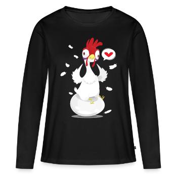 Poulet fou drôle de volaille - T-shirt manches longues Premium bio Femme - noir - Devant - Julia (174cm)
