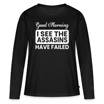 Funny provocative saying, assasin, nasty - Women's Premium Organic Long Sleeve Shirt - black - Front - Julia (174cm)