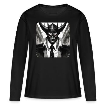 Diable élégant avec costume et cravate - T-shirt manches longues Premium bio Femme - noir - Devant - Julia (174cm)