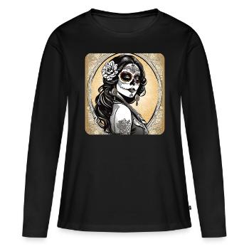 Dia de los Muertos Woman with Flowers - Women's Premium Organic Long Sleeve Shirt - black - Front - Julia (174cm)