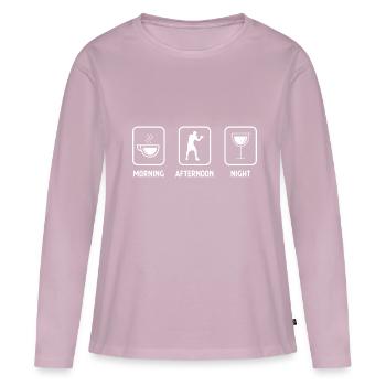 Le matin, le soir et la boxe - - T-shirt manches longues Premium bio Femme - rose poudré - Devant - Julia (174cm)