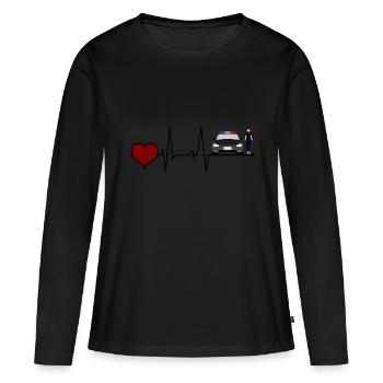 Police de police battement de cœur - T-shirt manches longues Premium bio Femme - noir - Devant - Julia (174cm)