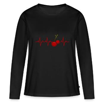 Kirsche - Frauen Premium Bio Langarmshirt - Schwarz - Vorne - Julia (174cm)