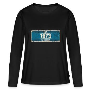 50e anniversaire 1973 Plaque d’immatriculation - T-shirt manches longues Premium bio Femme - noir - Devant - Julia (174cm)