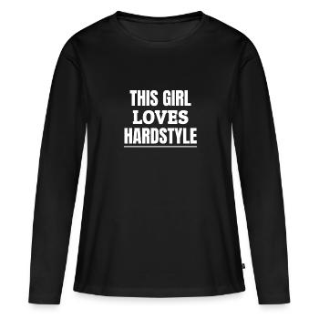 Hardstyle Merchandise | This Girl Loves Hardstyle - Frauen Premium Bio Langarmshirt - Schwarz - Vorne - Julia (174cm)