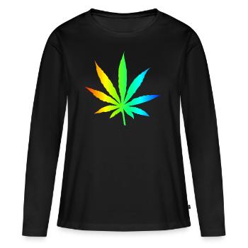 Feuille de Marijuana arc - T-shirt manches longues Premium bio Femme - noir - Devant - Julia (174cm)