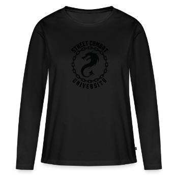 Rue University Combat - T-shirt manches longues Premium bio Femme - noir - Devant - Julia (174cm)