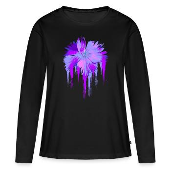 Fleur pourpre - T-shirt manches longues Premium bio Femme - noir - Devant - Julia (174cm)