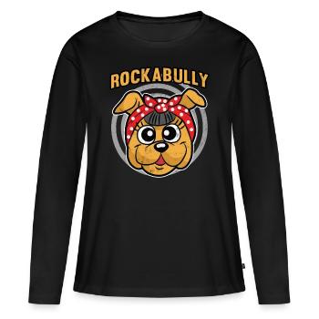 Chien Rockabilly Bully - T-shirt manches longues Premium bio Femme - noir - Devant - Julia (174cm)