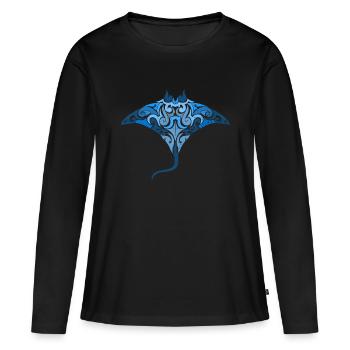 Stachelrochen Rochen Dasyatis Maori Tattoo - Frauen Premium Bio Langarmshirt - Schwarz - Vorne - Julia (174cm)