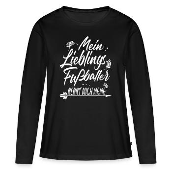 Mein Lieblings Fußballer nennt mich Mama - Frauen Premium Bio Langarmshirt - Schwarz - Vorne - Julia (174cm)