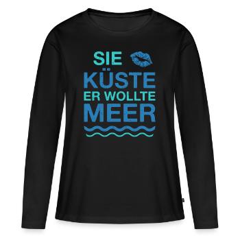 Küste Meer | Lustige Maritime Sprüche Strand Kuss - Frauen Premium Bio Langarmshirt - Schwarz - Vorne - Julia (174cm)