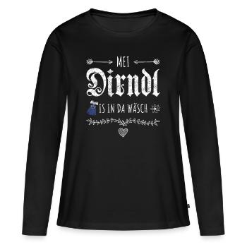 Mei Dirndl is in da Wäsch Spruch Retro - Frauen Premium Bio Langarmshirt - Schwarz - Vorne - Julia (174cm)