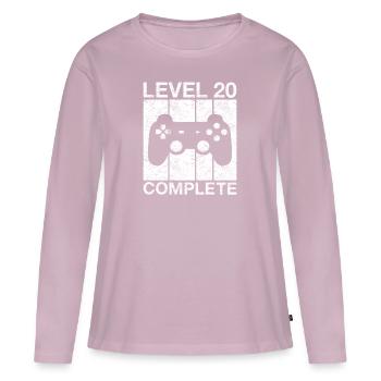 20 ans gaming level 20 Complete Vintage - T-shirt manches longues Premium bio Femme - rose poudré - Devant - Julia (174cm)