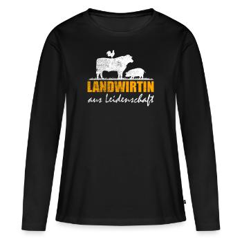LANDWIRTIN AUS LEIDENSCHAFT - Frauen Premium Bio Langarmshirt - Schwarz - Vorne - Julia (174cm)
