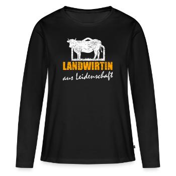 Landwirtin aus Leidenschaft Retro Vintage Kuh - Frauen Premium Bio Langarmshirt - Schwarz - Vorne - Julia (174cm)