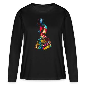 Flamenco Geschenk - Frauen Premium Bio Langarmshirt - Schwarz - Vorne - Julia (174cm)