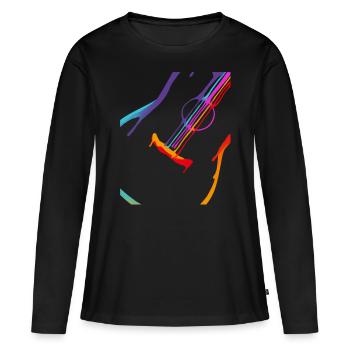 Farbverlauf Akustische Gitarre - Frauen Premium Bio Langarmshirt - Schwarz - Vorne - Julia (174cm)