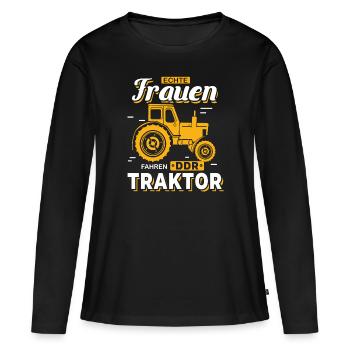 Landwirtin Bäuerin Traktor Landmaschinen Geschenk - Frauen Premium Bio Langarmshirt - Schwarz - Vorne - Julia (174cm)
