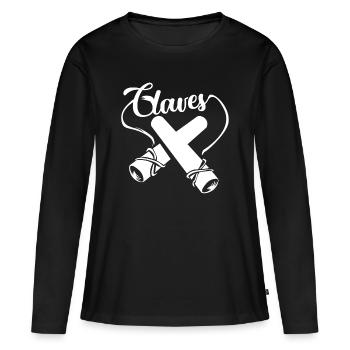 Cadeau Claves - T-shirt manches longues Premium bio Femme - noir - Devant - Julia (174cm)