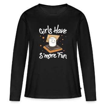 Girls Have S’More Fun Marshmallow Camping Spruch - T-shirt manches longues Premium bio Femme - noir - Devant - Julia (174cm)