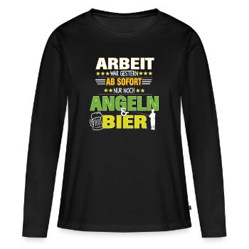 Retraité pêcheur pêcheur à la pêche et bière - T-shirt manches longues Premium bio Femme - noir - Devant - Julia (174cm)