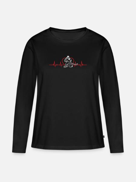 Eishockey-Herzschlag-Sport-Eishockey-Spieler-Geschenk - Frauen Premium Bio Langarmshirt - Schwarz