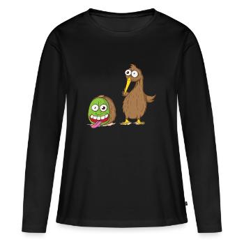 Oiseau kiwi et fruit kiwi - T-shirt manches longues Premium bio Femme - noir - Devant - Julia (174cm)