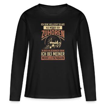 Modelleisenbahn Modellbauer Modelleisenbahner - Frauen Premium Bio Langarmshirt - Schwarz - Vorne - Julia (174cm)